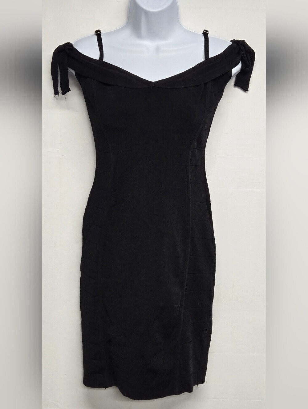 Guess XS Bodycon Fit Dress Deep Black Off Shoulder Adjustable Straps Ribbed